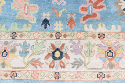 Large Pastel Indian Hand - Knotted Wool Oushak Area Rug in Blue and Pink Measures 9'3 x 12'0 Country of Origin: India; Type: Oushak; Design: All - Over, Floral, Oushak Floral; Keivan Woven Arts; rug IN - CLR - 1001; Large Pastel Indian Ha... - Keivan Woven ArtsIN - CLR - 1001 - 13438Rug