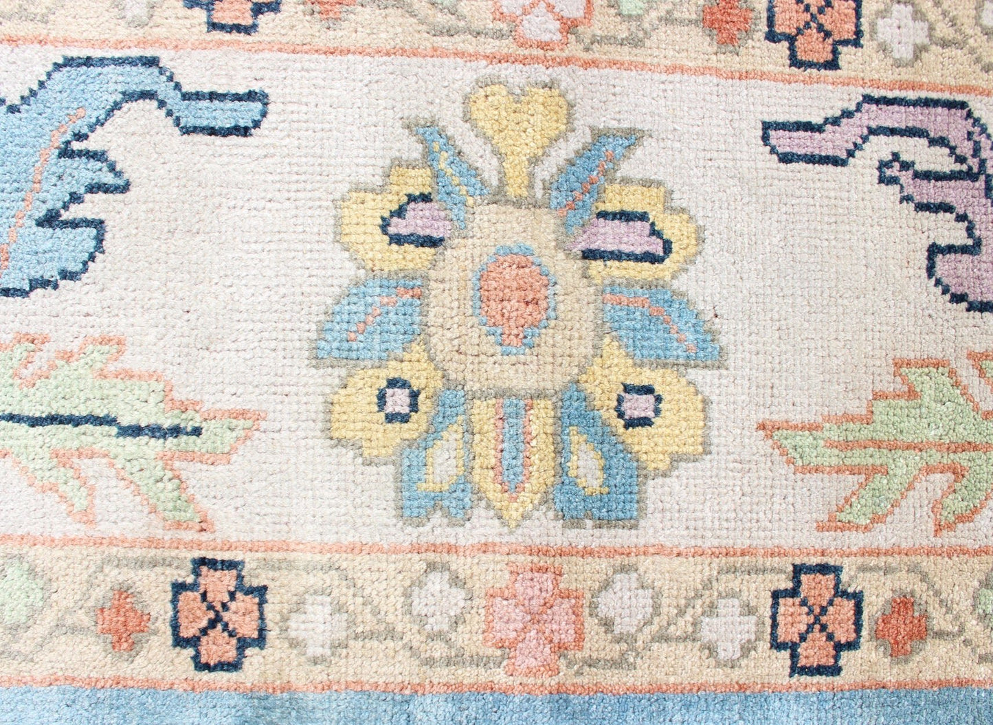 Large Pastel Indian Hand - Knotted Wool Oushak Area Rug in Blue and Pink Measures 9'3 x 12'0 Country of Origin: India; Type: Oushak; Design: All - Over, Floral, Oushak Floral; Keivan Woven Arts; rug IN - CLR - 1001; Large Pastel Indian Ha... - Keivan Woven ArtsIN - CLR - 1001 - 13438Rug