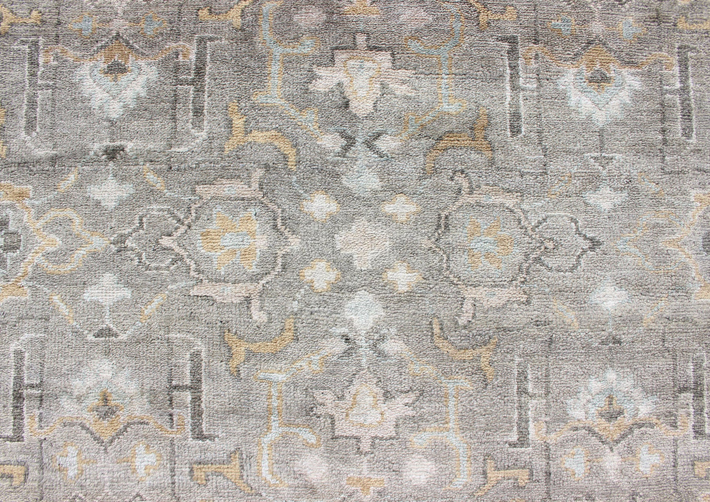 Hand - Knotted Indian Oushak in Faded Green, Taupe, Gold and Cream Measures 8'0 x 10'2 Country of Origin: India; Type: Oushak; Designs: Floral Medallion, Floral Motif, Geometric; Keivan Woven Arts: rug IN - CPL - DM313; Hand - Knotted I... - Keivan Woven ArtsIN - CPL - DM313 - 13456Rug