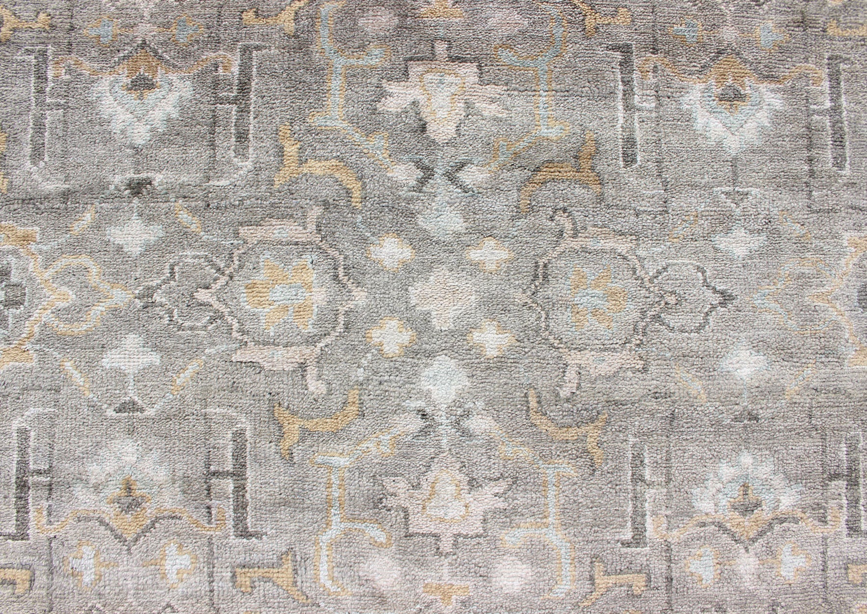 Hand - Knotted Indian Oushak in Faded Green, Taupe, Gold and Cream Measures 8'0 x 10'2 Country of Origin: India; Type: Oushak; Designs: Floral Medallion, Floral Motif, Geometric; Keivan Woven Arts: rug IN - CPL - DM313; Hand - Knotted I... - Keivan Woven ArtsIN - CPL - DM313 - 13456Rug