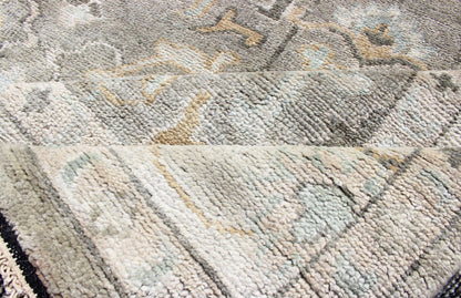 Hand - Knotted Indian Oushak in Faded Green, Taupe, Gold and Cream Measures 8'0 x 10'2 Country of Origin: India; Type: Oushak; Designs: Floral Medallion, Floral Motif, Geometric; Keivan Woven Arts: rug IN - CPL - DM313; Hand - Knotted I... - Keivan Woven ArtsIN - CPL - DM313 - 13456Rug