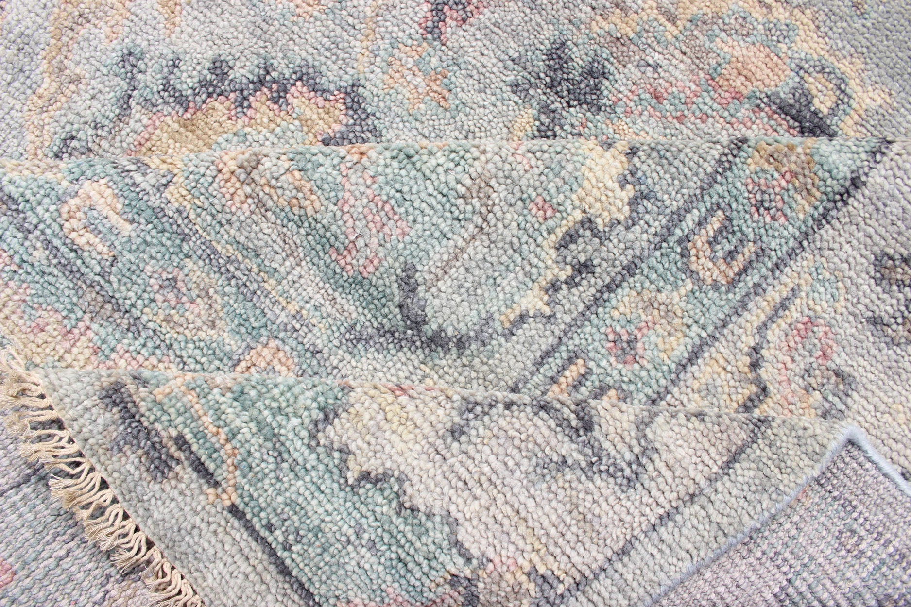 Hand Knotted Wool Oushak Rug Featuring Floral Designs in Muted Colors Measures 7'8 x 9'9 Country of Origin: India; Type: Oushak; Design: All - Over, Floral; Keivan Woven Arts: rug IN - CPL - DM807; Indian Wool Oushak Rug Featuring Flor... - Keivan Woven ArtsIN - CPL - DM807 - 13462Rug