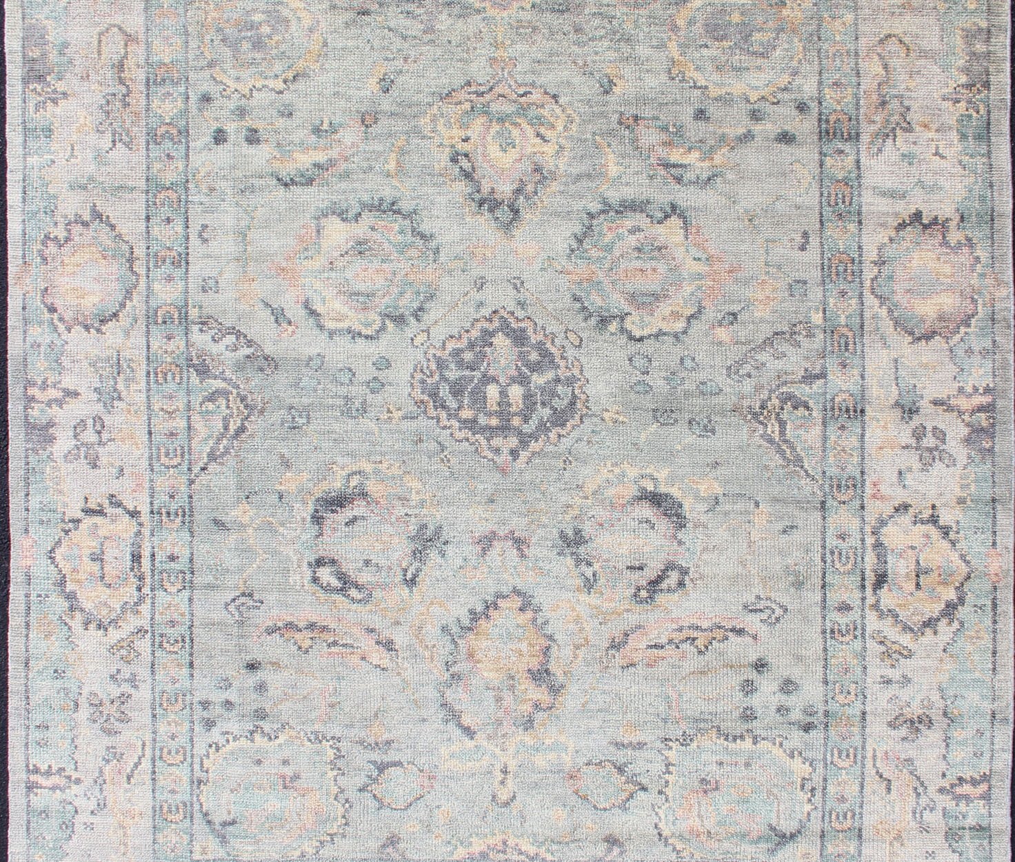 Hand Knotted Wool Oushak Rug Featuring Floral Designs in Muted Colors Measures 7'8 x 9'9 Country of Origin: India; Type: Oushak; Design: All - Over, Floral; Keivan Woven Arts: rug IN - CPL - DM807; Indian Wool Oushak Rug Featuring Flor... - Keivan Woven ArtsIN - CPL - DM807 - 13462Rug