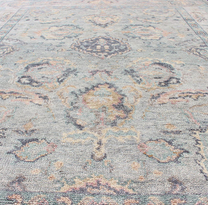 Hand Knotted Wool Oushak Rug Featuring Floral Designs in Muted Colors Measures 7'8 x 9'9 Country of Origin: India; Type: Oushak; Design: All - Over, Floral; Keivan Woven Arts: rug IN - CPL - DM807; Indian Wool Oushak Rug Featuring Flor... - Keivan Woven ArtsIN - CPL - DM807 - 13462Rug