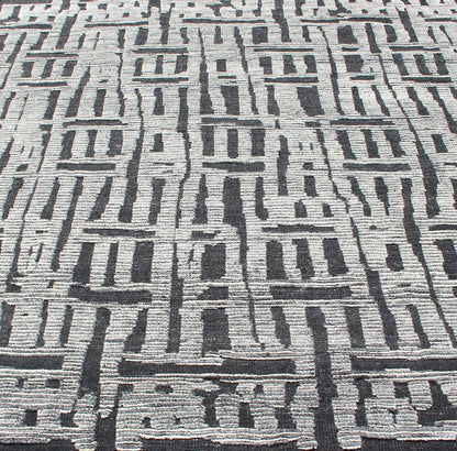 Sub - Geometric Abstract Design Modern Casual Rug in Black and Cream. Country of Origin: India; Type: Modern, Minimal; Design: Diamond, Stripes, Abstract; Keivan Woven Arts: rug IN - ILM - 1462. Measures: 8'3 x 9'7 This unique piece features asymmetri... - Keivan Woven ArtsIN - ILM - 1462 - KCH - 0073 - 19 - 13466