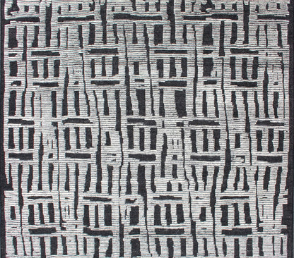 Sub - Geometric Abstract Design Modern Casual Rug in Black and Cream. Country of Origin: India; Type: Modern, Minimal; Design: Diamond, Stripes, Abstract; Keivan Woven Arts: rug IN - ILM - 1462. Measures: 8'3 x 9'7 This unique piece features asymmetri... - Keivan Woven ArtsIN - ILM - 1462 - KCH - 0073 - 19 - 13466