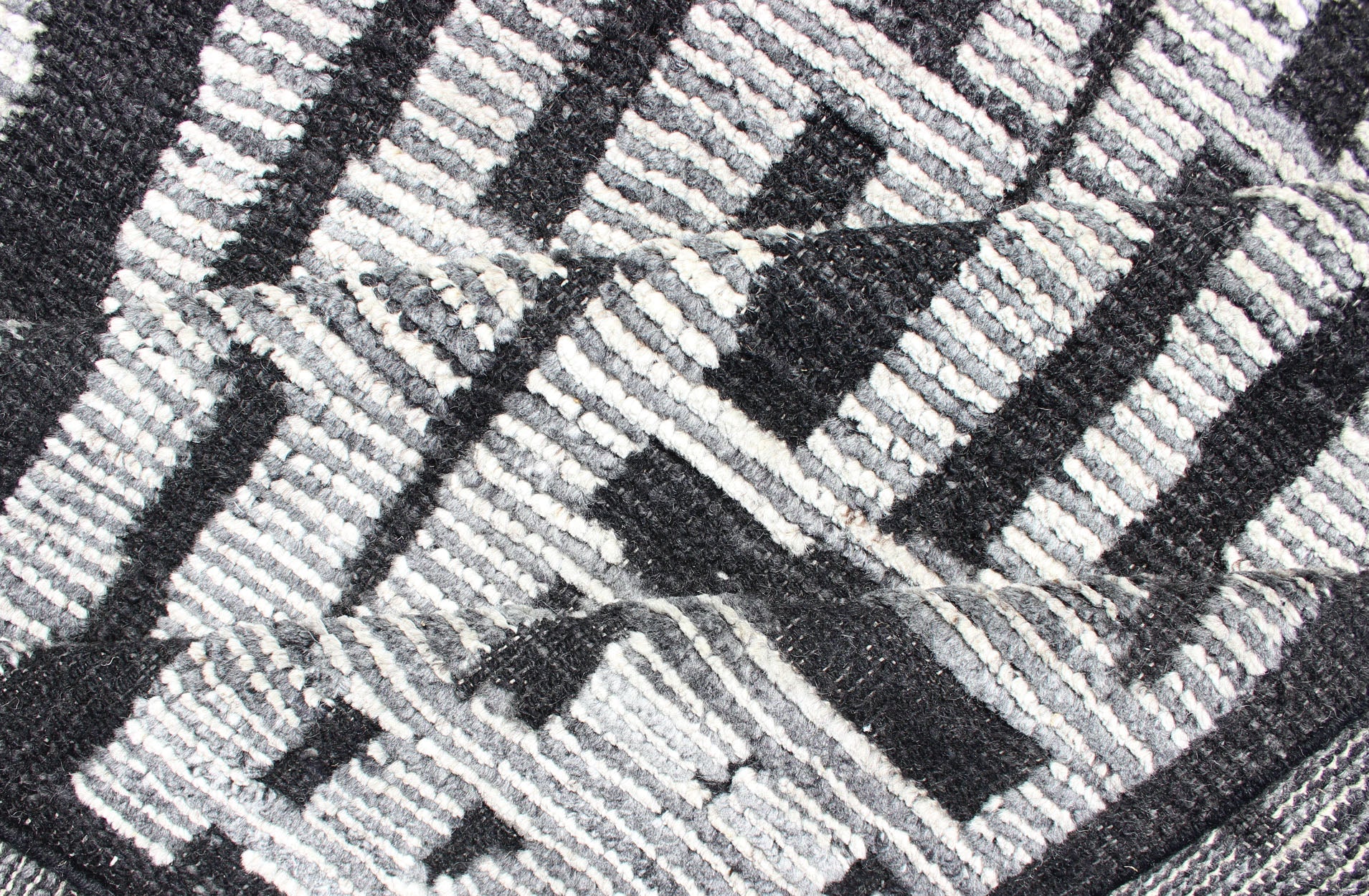 Sub - Geometric Abstract Design Modern Casual Rug in Black and Cream. Country of Origin: India; Type: Modern, Minimal; Design: Diamond, Stripes, Abstract; Keivan Woven Arts: rug IN - ILM - 1462. Measures: 8'3 x 9'7 This unique piece features asymmetri... - Keivan Woven ArtsIN - ILM - 1462 - KCH - 0073 - 19 - 13466