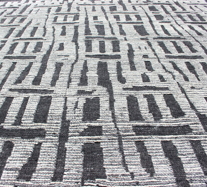 Sub - Geometric Abstract Design Modern Casual Rug in Black and Cream. Country of Origin: India; Type: Modern, Minimal; Design: Diamond, Stripes, Abstract; Keivan Woven Arts: rug IN - ILM - 1462. Measures: 8'3 x 9'7 This unique piece features asymmetri... - Keivan Woven ArtsIN - ILM - 1462 - KCH - 0073 - 19 - 13466