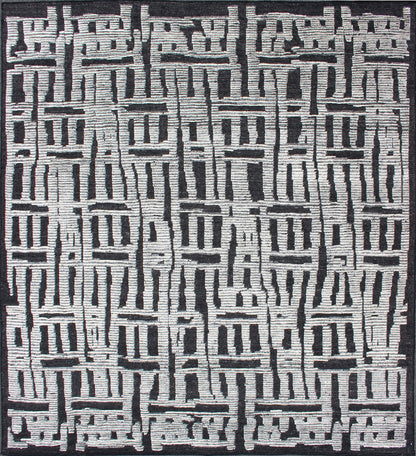 Sub - Geometric Abstract Design Modern Casual Rug in Black and Cream. Country of Origin: India; Type: Modern, Minimal; Design: Diamond, Stripes, Abstract; Keivan Woven Arts: rug IN - ILM - 1462. Measures: 8'3 x 9'7 This unique piece features asymmetri... - Keivan Woven ArtsIN - ILM - 1462 - KCH - 0073 - 19 - 13466