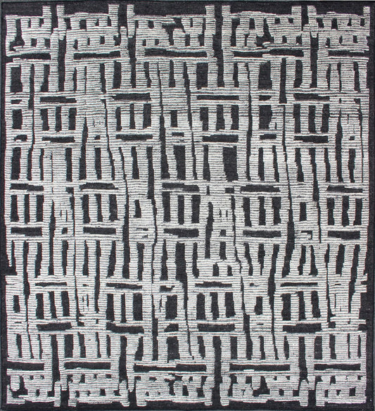 Sub - Geometric Abstract Design Modern Casual Rug in Black and Cream. Country of Origin: India; Type: Modern, Minimal; Design: Diamond, Stripes, Abstract; Keivan Woven Arts: rug IN - ILM - 1462. Measures: 8'3 x 9'7 This unique piece features asymmetri... - Keivan Woven ArtsIN - ILM - 1462 - KCH - 0073 - 19 - 13466
