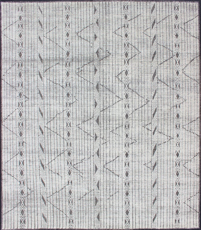Modern Geometric Gray and Charcoal Indian Hand - Knotted Wool Rug Measures 8'3 x 10'0 Country of Origin: India; Type: Modern, Modern Casual; Design: Geometric, Abstract, Tribal; Keivan Woven Arts: rug IN - ILM - 1466 - CO - 0063; Modern Geome... - Keivan Woven ArtsIN - ILM - 1466 - CO - 0063 - 19 - 13476