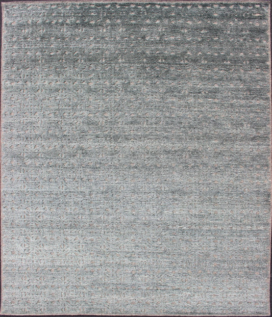Keivan Woven Arts Hi - Low Pile in Moroccan Design In Light Greens. Keivan Woven Arts rug/IN - ILM - 1467 Early 21st Century Hand Knotted. Measures: 8'2 x 9'10 This shades of green modern Indian rug was hand - knotted during the 2010's. With neutral co... - Keivan Woven ArtsIN - ILM - 1467 - CB - 6182 - G - 14040