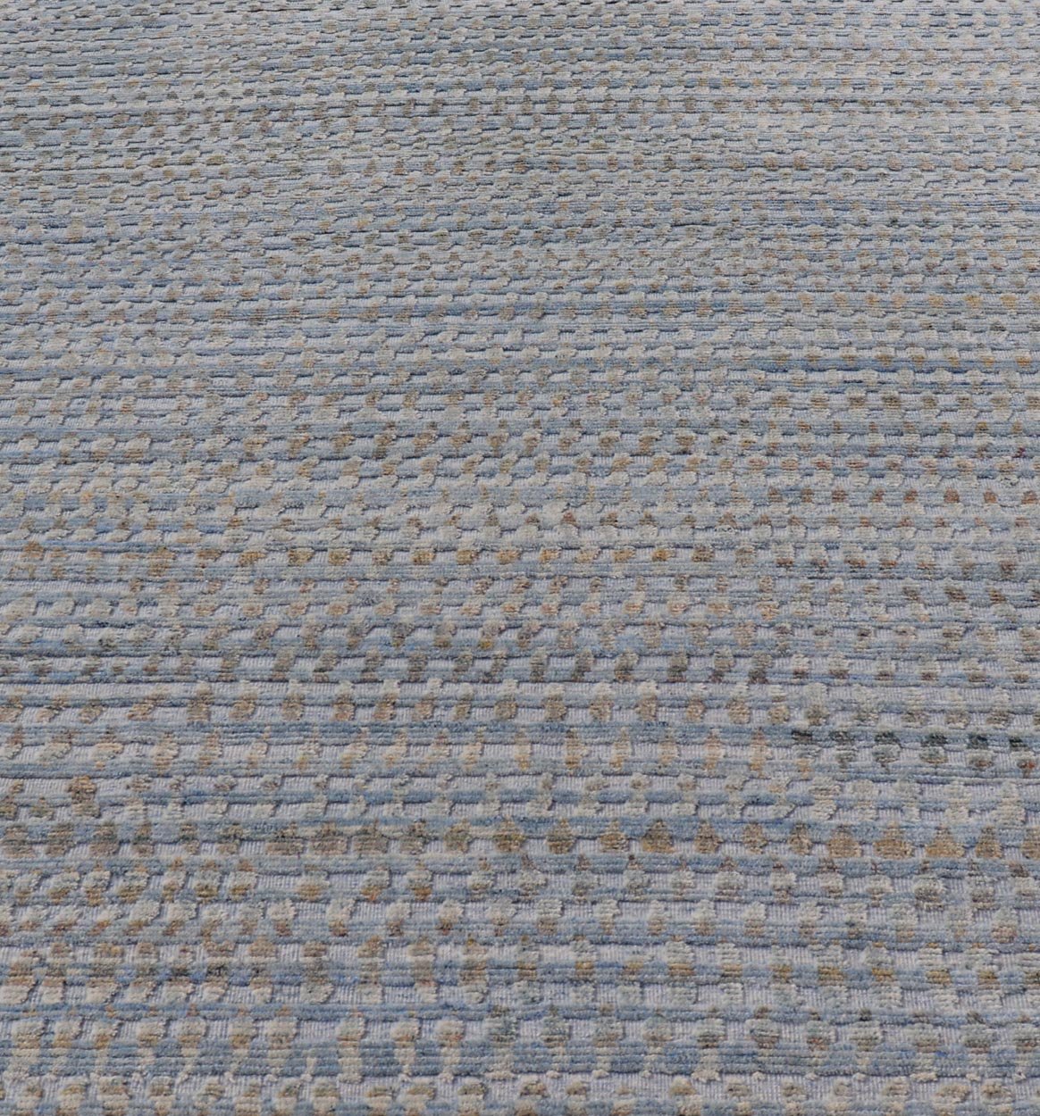 Modern Hi - Low Area Rug With Abstract Design in Light Blue and Green Measures 8'1 x 9'11 This particular piece has a luxurious texture, the field is a soft sky blue, with specks of green scattered within the field. This wonderful piece is ... - Keivan Woven ArtsIN - ILM - 157 - TR - 2330 - 20970