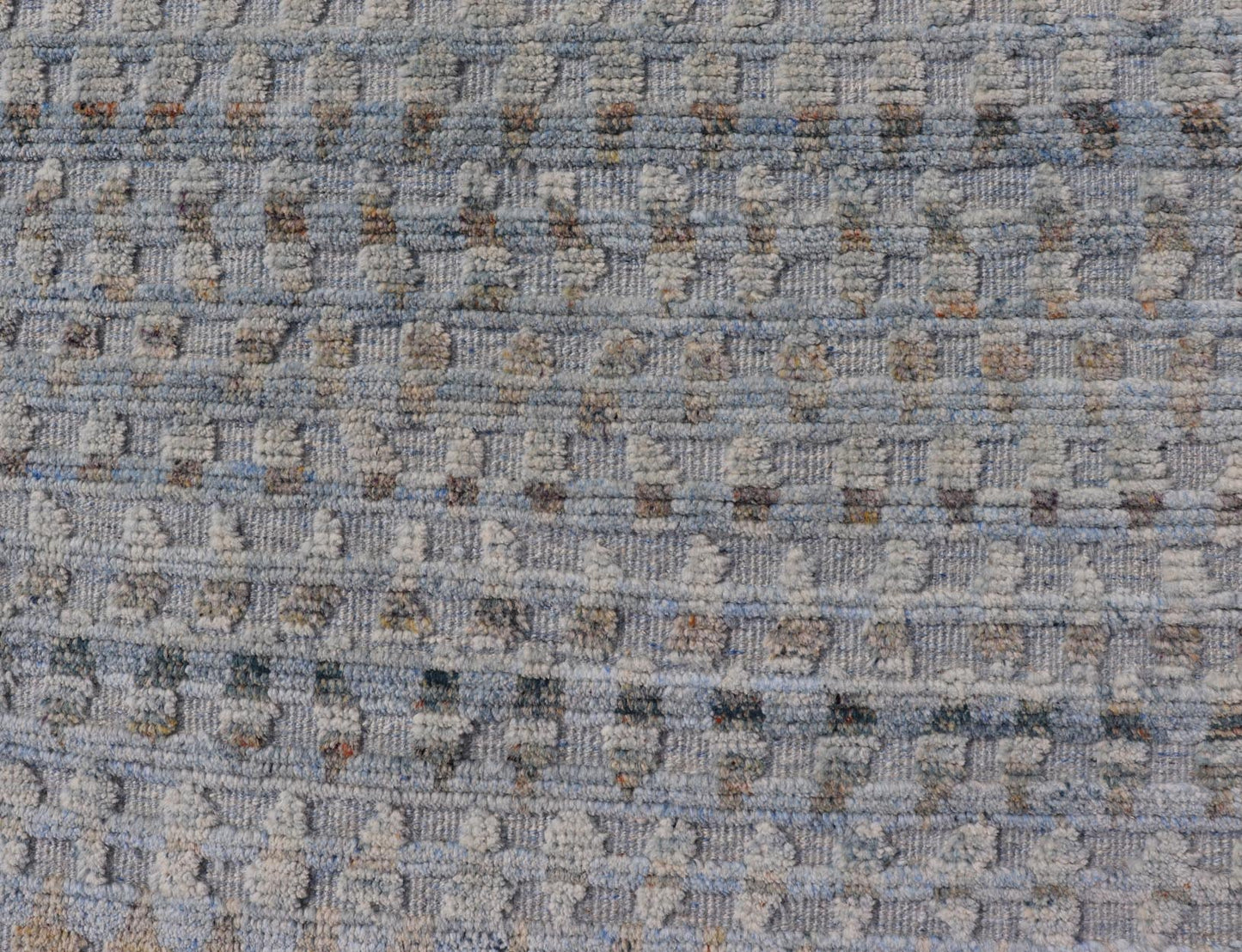 Modern Hi - Low Area Rug With Abstract Design in Light Blue and Green Measures 8'1 x 9'11 This particular piece has a luxurious texture, the field is a soft sky blue, with specks of green scattered within the field. This wonderful piece is ... - Keivan Woven ArtsIN - ILM - 157 - TR - 2330 - 20970Rug
