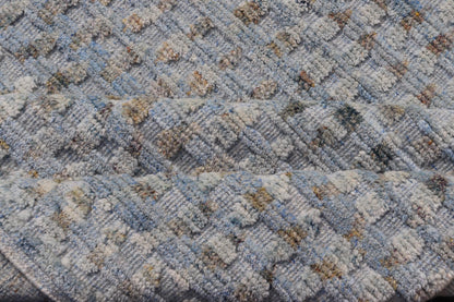 Modern Hi - Low Area Rug With Abstract Design in Light Blue and Green Measures 8'1 x 9'11 This particular piece has a luxurious texture, the field is a soft sky blue, with specks of green scattered within the field. This wonderful piece is ... - Keivan Woven ArtsIN - ILM - 157 - TR - 2330 - 20970