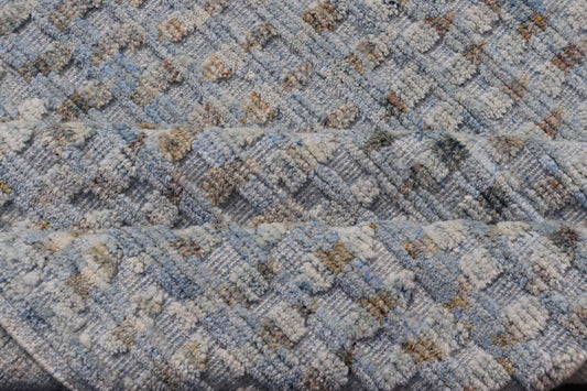 Modern Hi - Low Area Rug With Abstract Design in Light Blue and Green Measures 8'1 x 9'11 This particular piece has a luxurious texture, the field is a soft sky blue, with specks of green scattered within the field. This wonderful piece is ... - Keivan Woven ArtsIN - ILM - 157 - TR - 2330 - 20970