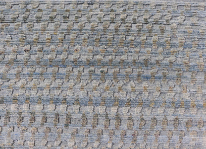 Modern Hi - Low Area Rug With Abstract Design in Light Blue and Green Measures 8'1 x 9'11 This particular piece has a luxurious texture, the field is a soft sky blue, with specks of green scattered within the field. This wonderful piece is ... - Keivan Woven ArtsIN - ILM - 157 - TR - 2330 - 20970