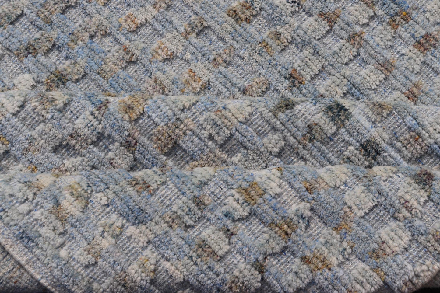 Modern Hi - Low Area Rug With Abstract Design in Light Blue and Green Measures 8'1 x 9'11 This particular piece has a luxurious texture, the field is a soft sky blue, with specks of green scattered within the field. This wonderful piece is ... - Keivan Woven ArtsIN - ILM - 157 - TR - 2330 - 20970Rug