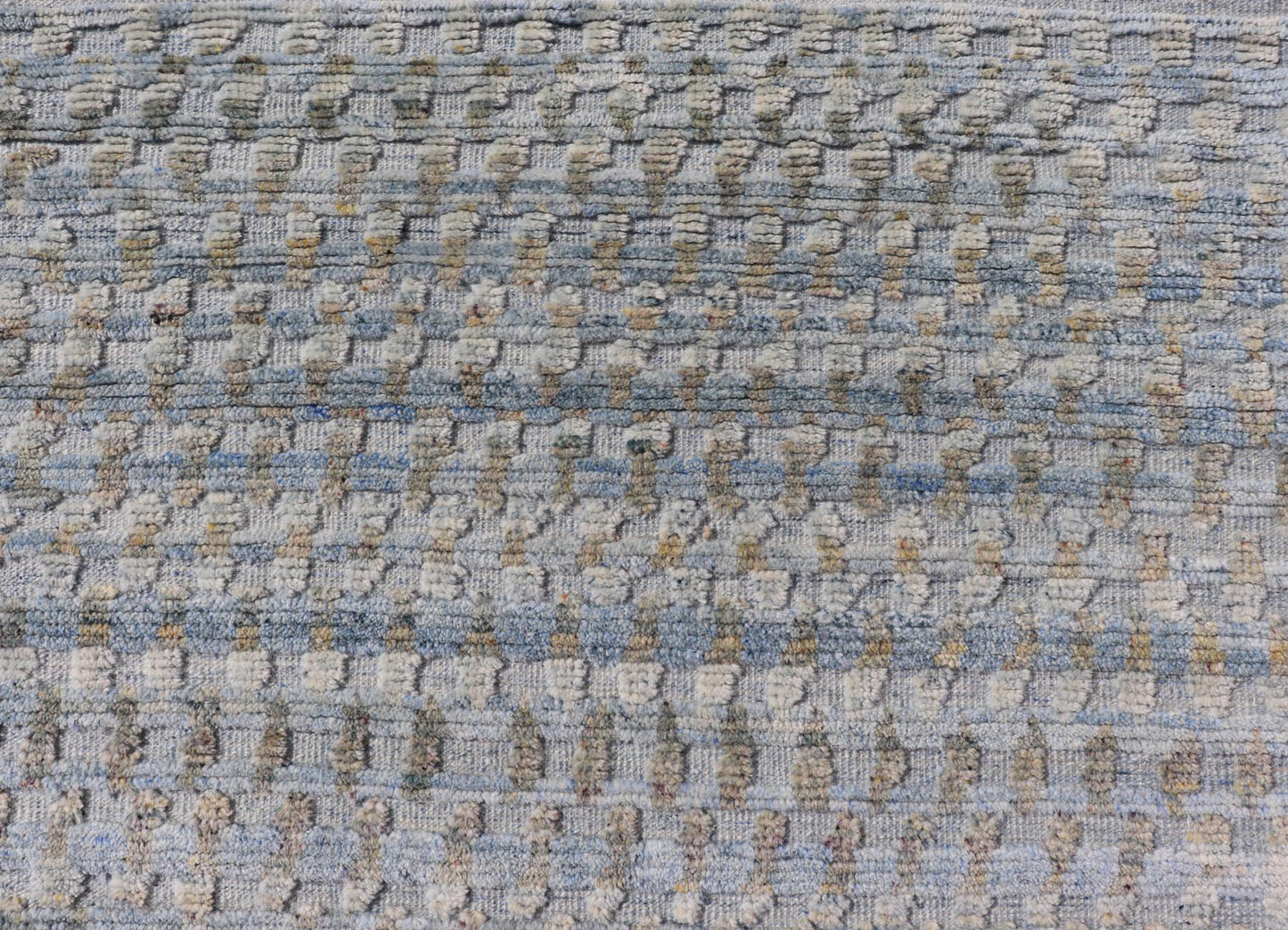 Modern Hi - Low Area Rug With Abstract Design in Light Blue and Green Measures 8'1 x 9'11 This particular piece has a luxurious texture, the field is a soft sky blue, with specks of green scattered within the field. This wonderful piece is ... - Keivan Woven ArtsIN - ILM - 157 - TR - 2330 - 20970Rug