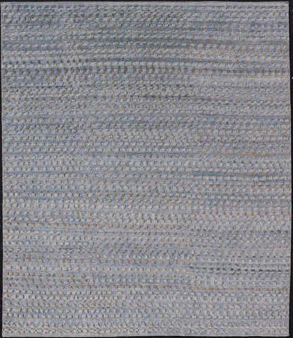 Modern Hi - Low Area Rug With Abstract Design in Light Blue and Green Measures 8'1 x 9'11 This particular piece has a luxurious texture, the field is a soft sky blue, with specks of green scattered within the field. This wonderful piece is ... - Keivan Woven ArtsIN - ILM - 157 - TR - 2330 - 20970