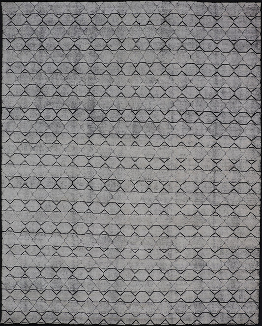 All - Over Geometric Modern Large Rug in Ivory and Black Measures 9'0 x 12'0 This modern rug features a field of a ivory with a simple geometric design lined by black. The design is a minimalistic, repeating pattern of octagons panelin... - Keivan Woven ArtsIN - ILM - 161 - MK - 6335 - 20982