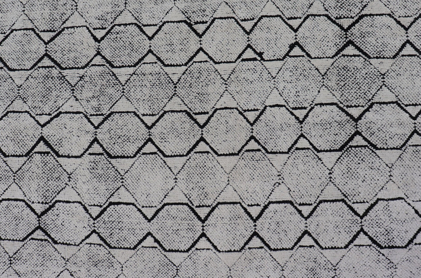 All - Over Geometric Modern Large Rug in Ivory and Black Measures 9'0 x 12'0 This modern rug features a field of a ivory with a simple geometric design lined by black. The design is a minimalistic, repeating pattern of octagons panelin... - Keivan Woven ArtsIN - ILM - 161 - MK - 6335 - 20982Rug