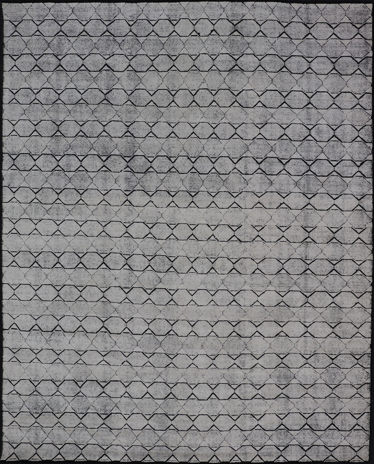 All - Over Geometric Modern Large Rug in Ivory and Black Measures 9'0 x 12'0 This modern rug features a field of a ivory with a simple geometric design lined by black. The design is a minimalistic, repeating pattern of octagons panelin... - Keivan Woven ArtsIN - ILM - 161 - MK - 6335 - 20982Rug