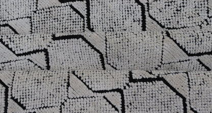 Indian Modern Geometric & Minimal Design Area Rug in Ivory and Black Measures 6'1 x 9'2 The design is a minimalistic, repeating pattern of octagons and triangles in black and ivory paneling the entire face horizontally. With a less - is - m... - Keivan Woven ArtsIN - ILM - 162 - 20988Rug