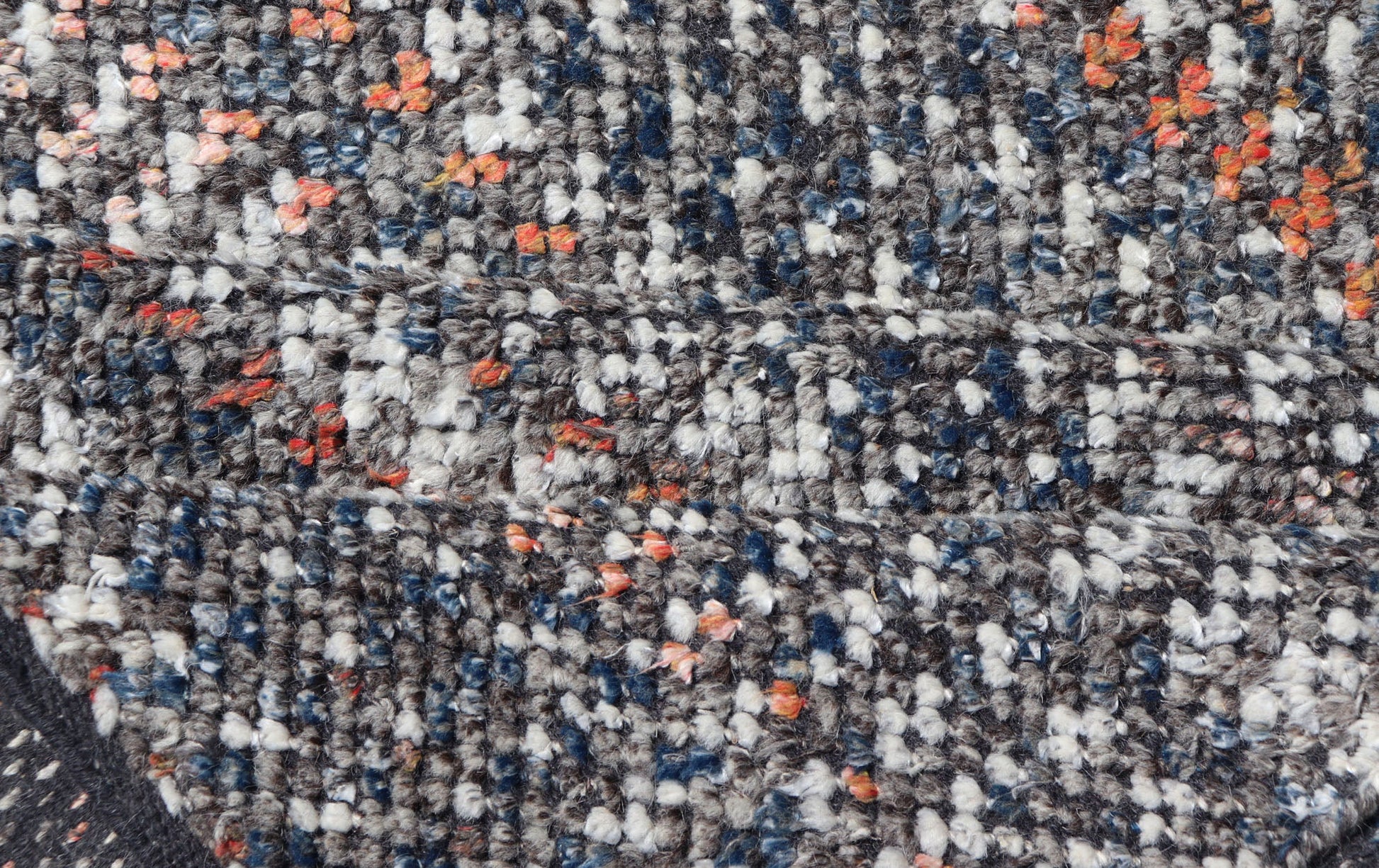 Modern Hand Knotted Abstract Rug in Multicolor And All - Over Design Measures 4'8 x 9'11 This interesting piece features a dark ebony field, beautifully blended with orange, red, gray and cream. Like many modern rugs, this piece does n... - Keivan Woven ArtsIN - ILM - 163 - MN - 2600 - 20916
