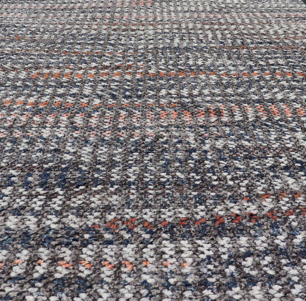 Modern Hand Knotted Abstract Rug in Multicolor And All - Over Design Measures 4'8 x 9'11 This interesting piece features a dark ebony field, beautifully blended with orange, red, gray and cream. Like many modern rugs, this piece does n... - Keivan Woven ArtsIN - ILM - 163 - MN - 2600 - 20916