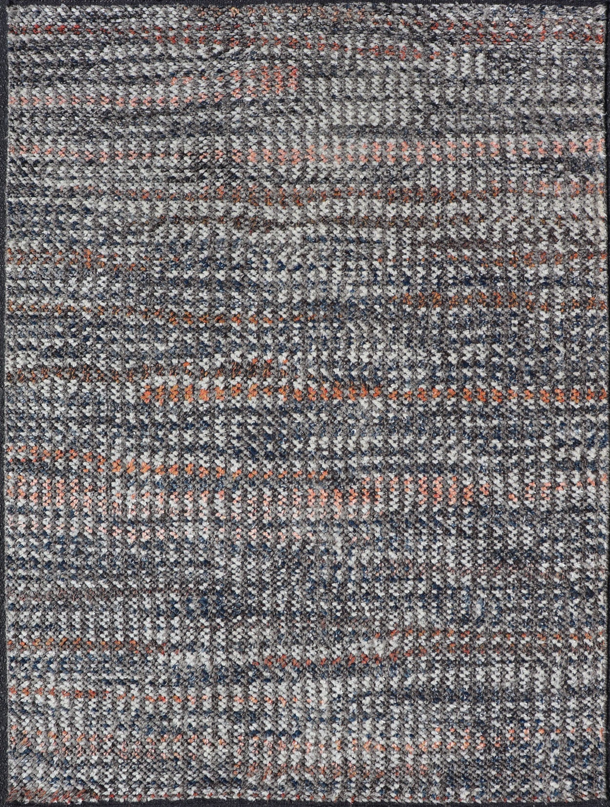 Modern Hand Knotted Abstract Rug in Multicolor And All - Over Design Measures 4'8 x 9'11 This interesting piece features a dark ebony field, beautifully blended with orange, red, gray and cream. Like many modern rugs, this piece does n... - Keivan Woven ArtsIN - ILM - 163 - MN - 2600 - 20916