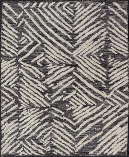Small Area Rug With Contemporary Stripes Pattern on Dark Gray Background Measures 3'11 x 4'11 This exotic and contemporary piece is small but is very stylish. The abstract pattern loosely resembles stripes in a fashionable way. The backgr... - Keivan Woven ArtsIN - ILM - 164 - CB - 3770 - 20842