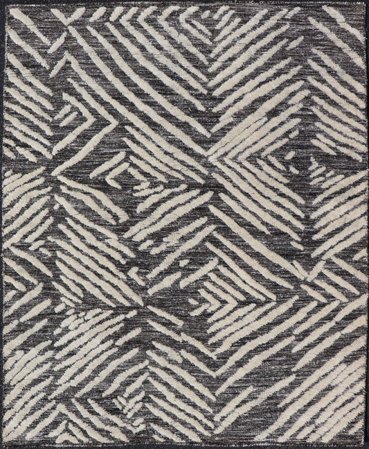 Small Area Rug With Contemporary Stripes Pattern on Dark Gray Background Measures 3'11 x 4'11 This exotic and contemporary piece is small but is very stylish. The abstract pattern loosely resembles stripes in a fashionable way. The backgr... - Keivan Woven ArtsIN - ILM - 164 - CB - 3770 - 20842