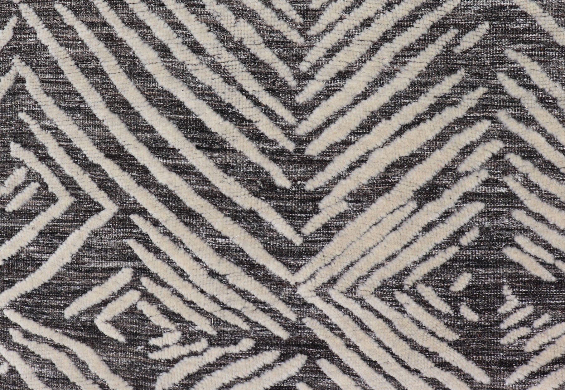 Small Area Rug With Contemporary Stripes Pattern on Dark Gray Background Measures 3'11 x 4'11 This exotic and contemporary piece is small but is very stylish. The abstract pattern loosely resembles stripes in a fashionable way. The backgr... - Keivan Woven ArtsIN - ILM - 164 - CB - 3770 - 20842