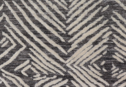 Small Area Rug With Contemporary Stripes Pattern on Dark Gray Background Measures 3'11 x 4'11 This exotic and contemporary piece is small but is very stylish. The abstract pattern loosely resembles stripes in a fashionable way. The backgr... - Keivan Woven ArtsIN - ILM - 164 - CB - 3770 - 20842Rug