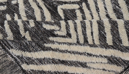 Small Area Rug With Contemporary Stripes Pattern on Dark Gray Background Measures 3'11 x 4'11 This exotic and contemporary piece is small but is very stylish. The abstract pattern loosely resembles stripes in a fashionable way. The backgr... - Keivan Woven ArtsIN - ILM - 164 - CB - 3770 - 20842