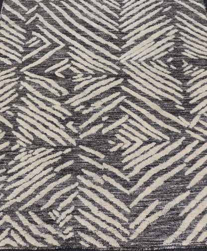 Small Area Rug With Contemporary Stripes Pattern on Dark Gray Background Measures 3'11 x 4'11 This exotic and contemporary piece is small but is very stylish. The abstract pattern loosely resembles stripes in a fashionable way. The backgr... - Keivan Woven ArtsIN - ILM - 164 - CB - 3770 - 20842