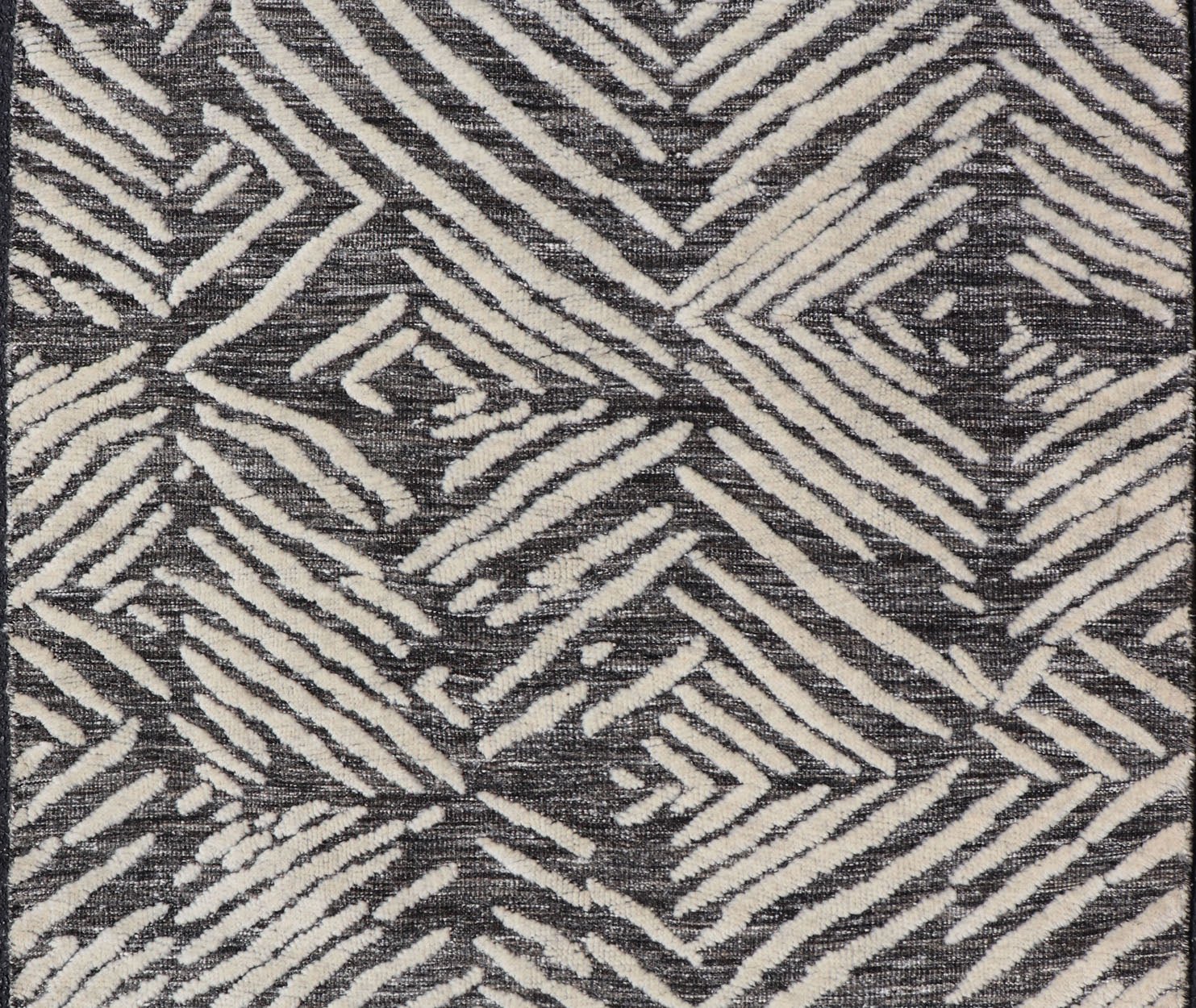 Small Area Rug With Contemporary Stripes Pattern on Dark Gray Background Measures 3'11 x 4'11 This exotic and contemporary piece is small but is very stylish. The abstract pattern loosely resembles stripes in a fashionable way. The backgr... - Keivan Woven ArtsIN - ILM - 164 - CB - 3770 - 20842