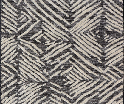 Small Area Rug With Contemporary Stripes Pattern on Dark Gray Background Measures 3'11 x 4'11 This exotic and contemporary piece is small but is very stylish. The abstract pattern loosely resembles stripes in a fashionable way. The backgr... - Keivan Woven ArtsIN - ILM - 164 - CB - 3770 - 20842