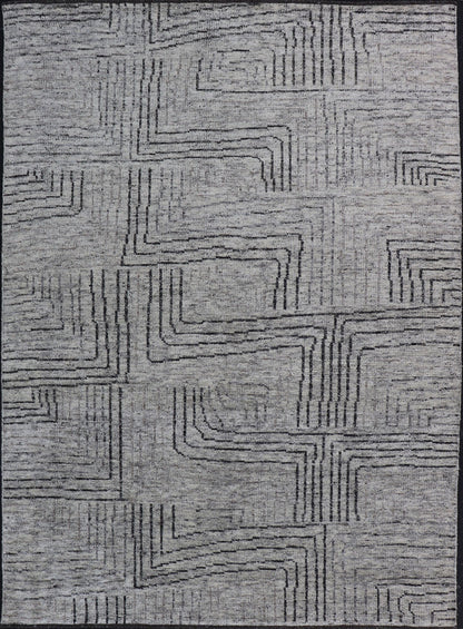 Indian Modern Hand Knotted Design With All Neutral Colored Wool Area Rug Measures 6 x 8'8 This modern area rug features varying shades of gray in the field, blending neutrals into a near - homogenous color. The simple design vines all - ove... - Keivan Woven ArtsIN - ILM - 167 - VT - 516 - 21096