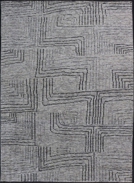 Indian Modern Hand Knotted Design With All Neutral Colored Wool Area Rug Measures 6 x 8'8 This modern area rug features varying shades of gray in the field, blending neutrals into a near - homogenous color. The simple design vines all - ove... - Keivan Woven ArtsIN - ILM - 167 - VT - 516 - 21096Rug