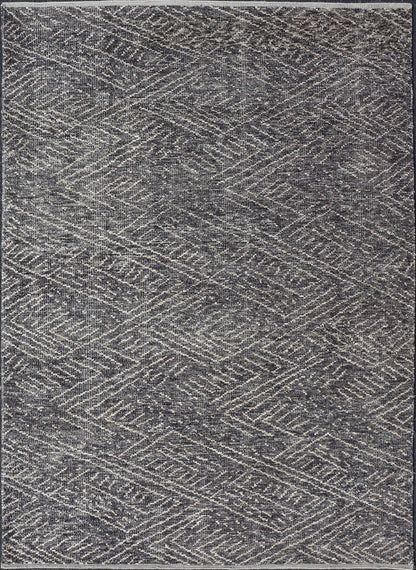 Indian Modern Casual Gray - Blue Area Rug With Minimal Crosshatch Design Measures 6 x 9 This modern Indian area rug features an abstract design loosely resembling a crosshatch design. The entire rug is rendered in a charcoal and light crea... - Keivan Woven ArtsIN - ILM - 168 - VT - 12116 - 20934Rug