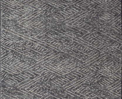 Indian Modern Casual Gray - Blue Area Rug With Minimal Crosshatch Design Measures 6 x 9 This modern Indian area rug features an abstract design loosely resembling a crosshatch design. The entire rug is rendered in a charcoal and light crea... - Keivan Woven ArtsIN - ILM - 168 - VT - 12116 - 20934Rug