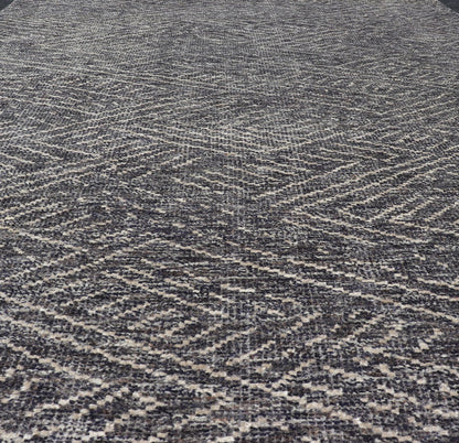 Indian Modern Casual Gray - Blue Area Rug With Minimal Crosshatch Design Measures 6 x 9 This modern Indian area rug features an abstract design loosely resembling a crosshatch design. The entire rug is rendered in a charcoal and light crea... - Keivan Woven ArtsIN - ILM - 168 - VT - 12116 - 20934Rug