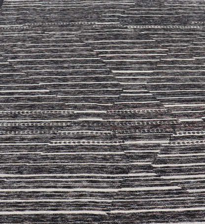 Sub - Geometric Diamond Stripes Modern Casual Rug in Black and Ivory Measures 8 x 9'11 This unique piece features asymmetrical horizontal stripes rendered in black and ivory. The field cleverly places a diamond pattern within the stripes ... - Keivan Woven ArtsIN - ILM - 169 - VT - 6286 - 20940