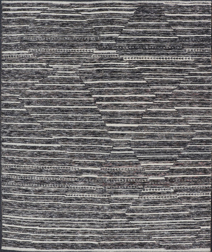 Sub - Geometric Diamond Stripes Modern Casual Rug in Black and Ivory Measures 8 x 9'11 This unique piece features asymmetrical horizontal stripes rendered in black and ivory. The field cleverly places a diamond pattern within the stripes ... - Keivan Woven ArtsIN - ILM - 169 - VT - 6286 - 20940