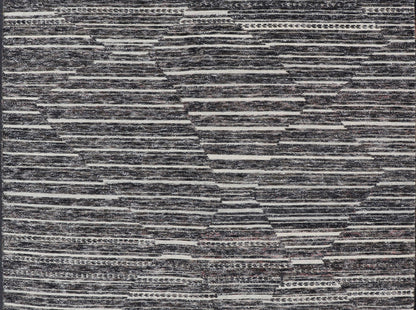 Sub - Geometric Diamond Stripes Modern Casual Rug in Black and Ivory Measures 8 x 9'11 This unique piece features asymmetrical horizontal stripes rendered in black and ivory. The field cleverly places a diamond pattern within the stripes ... - Keivan Woven ArtsIN - ILM - 169 - VT - 6286 - 20940