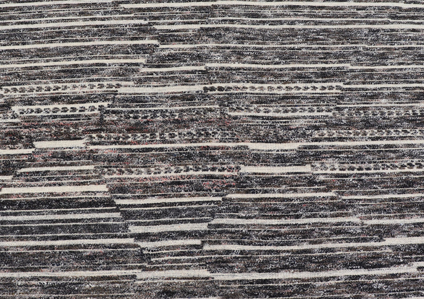 Sub - Geometric Diamond Stripes Modern Casual Rug in Black and Ivory Measures 8 x 9'11 This unique piece features asymmetrical horizontal stripes rendered in black and ivory. The field cleverly places a diamond pattern within the stripes ... - Keivan Woven ArtsIN - ILM - 169 - VT - 6286 - 20940