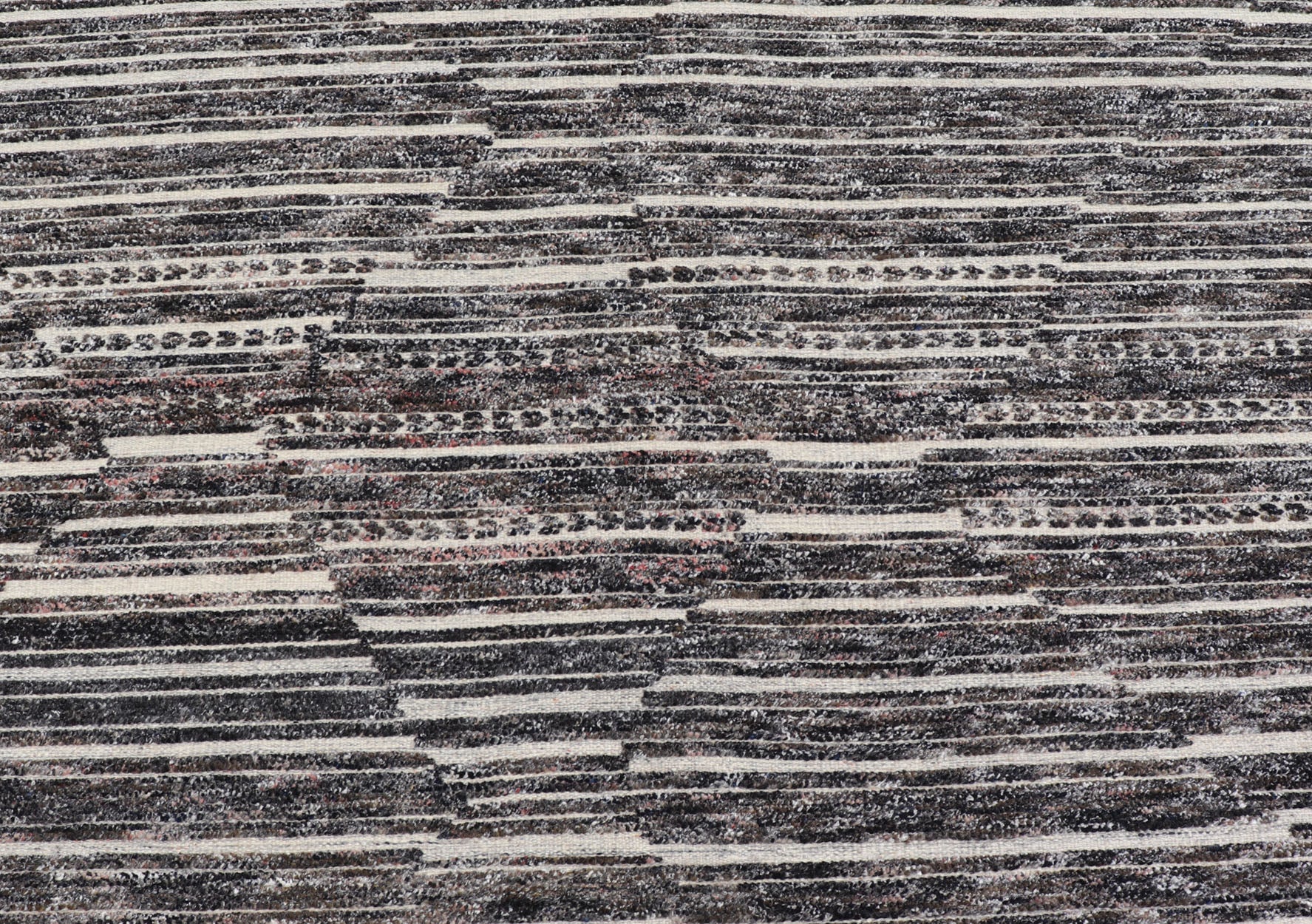 Sub - Geometric Diamond Stripes Modern Casual Rug in Black and Ivory Measures 8 x 9'11 This unique piece features asymmetrical horizontal stripes rendered in black and ivory. The field cleverly places a diamond pattern within the stripes ... - Keivan Woven ArtsIN - ILM - 169 - VT - 6286 - 20940