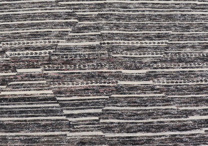Sub - Geometric Diamond Stripes Modern Casual Rug in Black and Ivory Measures 8 x 9'11 This unique piece features asymmetrical horizontal stripes rendered in black and ivory. The field cleverly places a diamond pattern within the stripes ... - Keivan Woven ArtsIN - ILM - 169 - VT - 6286 - 20940